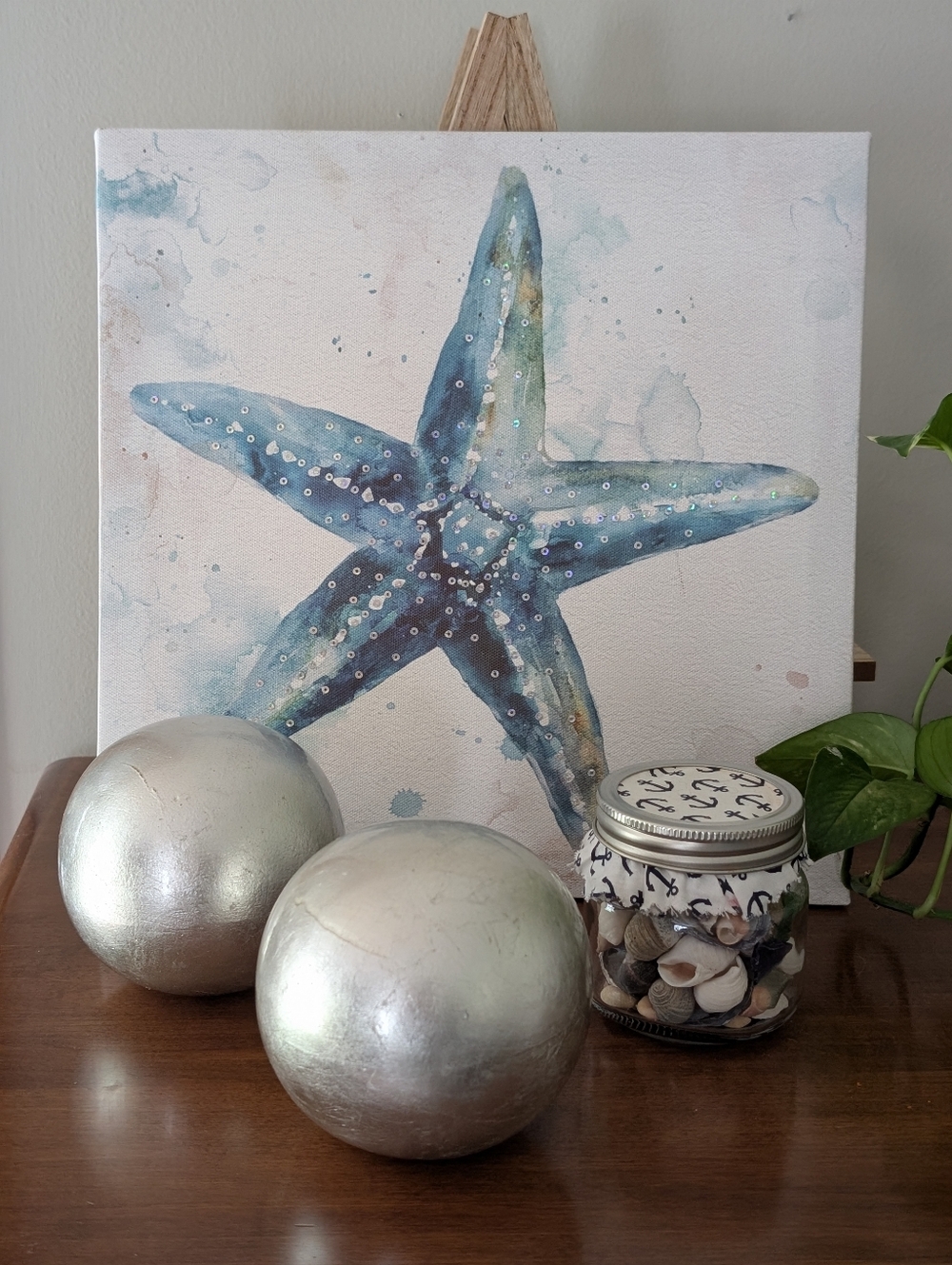 Coastal Decor Set:  Maine Seashells & SeaGlass | Starfish Art | Pier 1 Accents